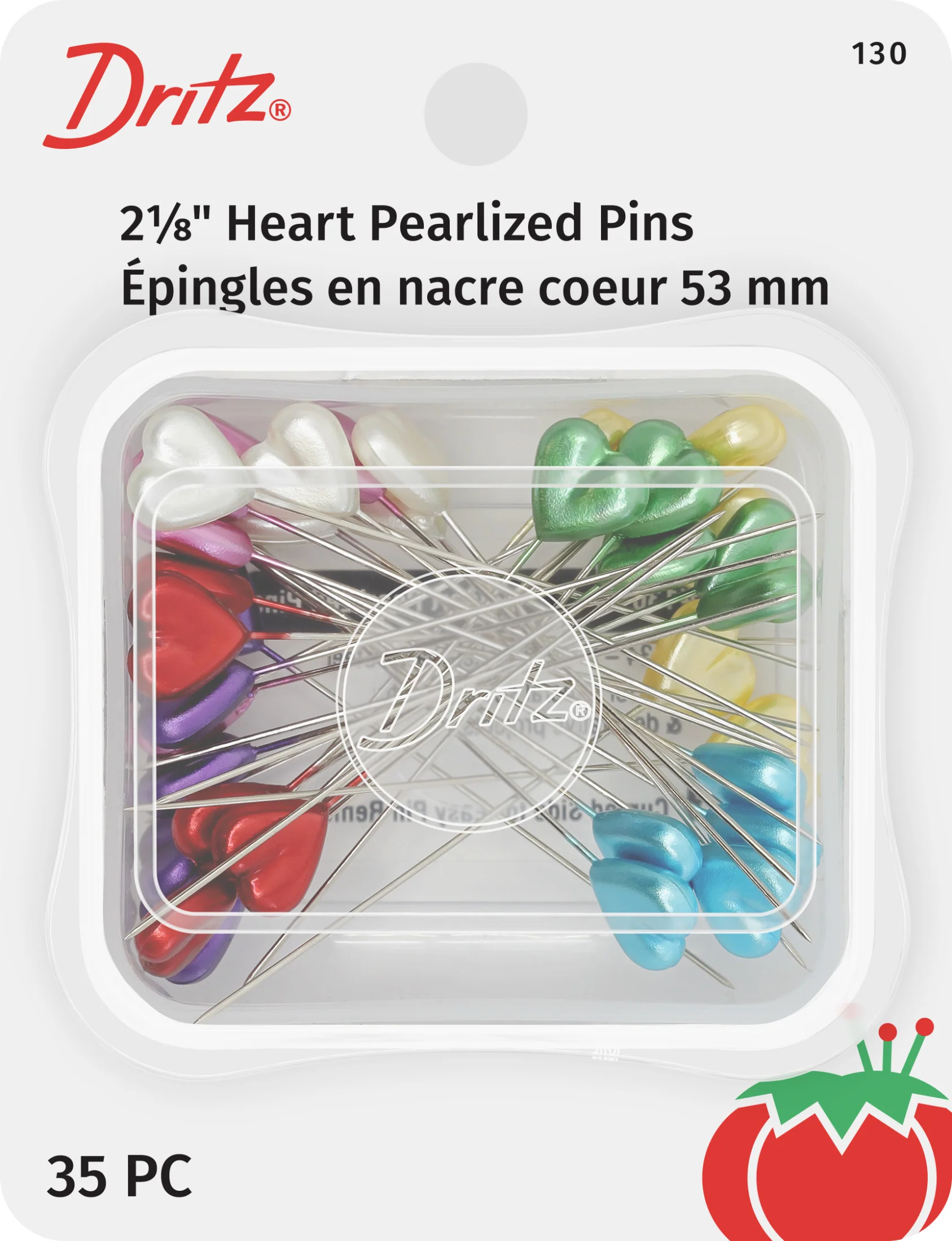 2-1/8" Heart Pearlized Pins, Assorted, 35 pc