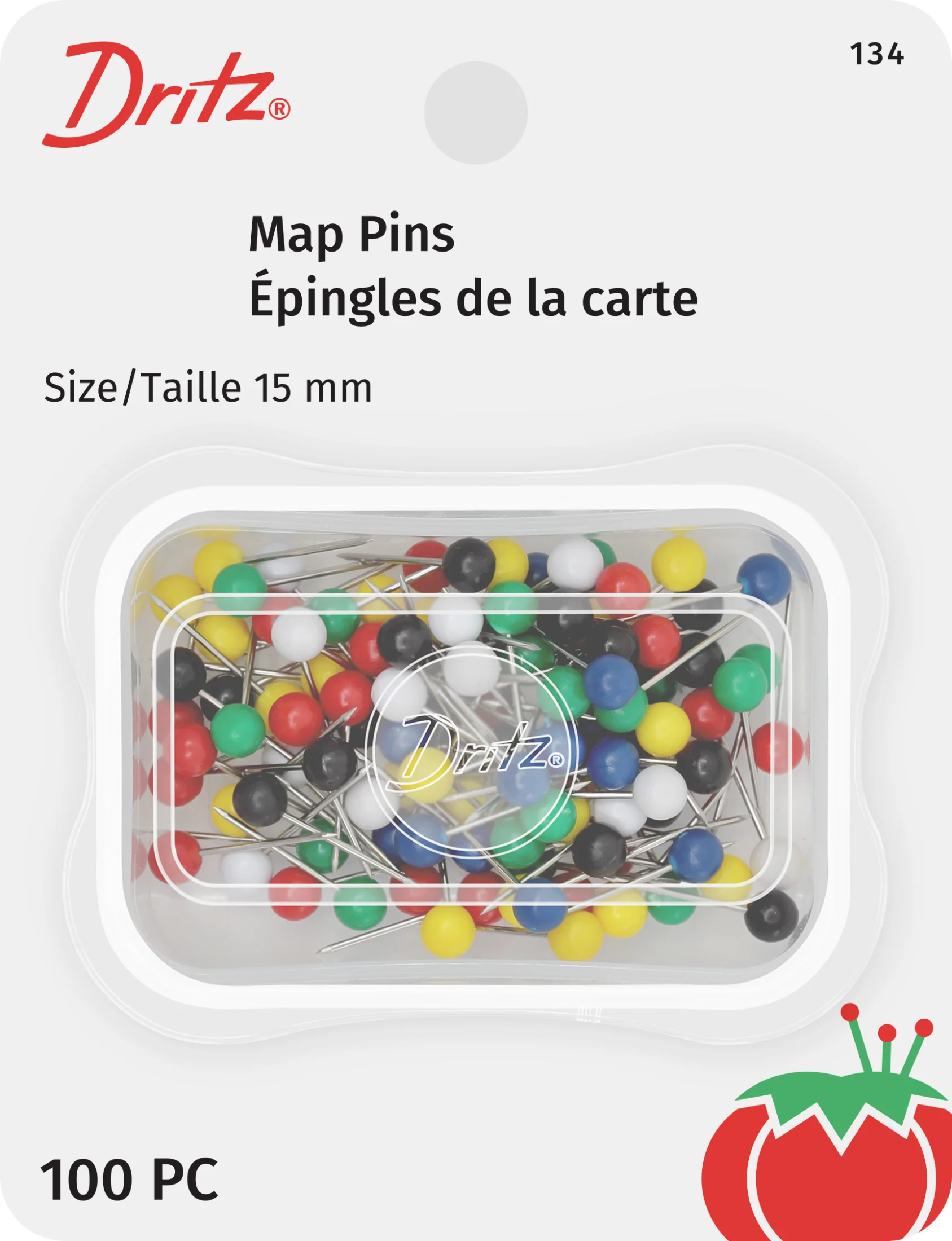 15mm Map Pins, Assorted, 100 pc