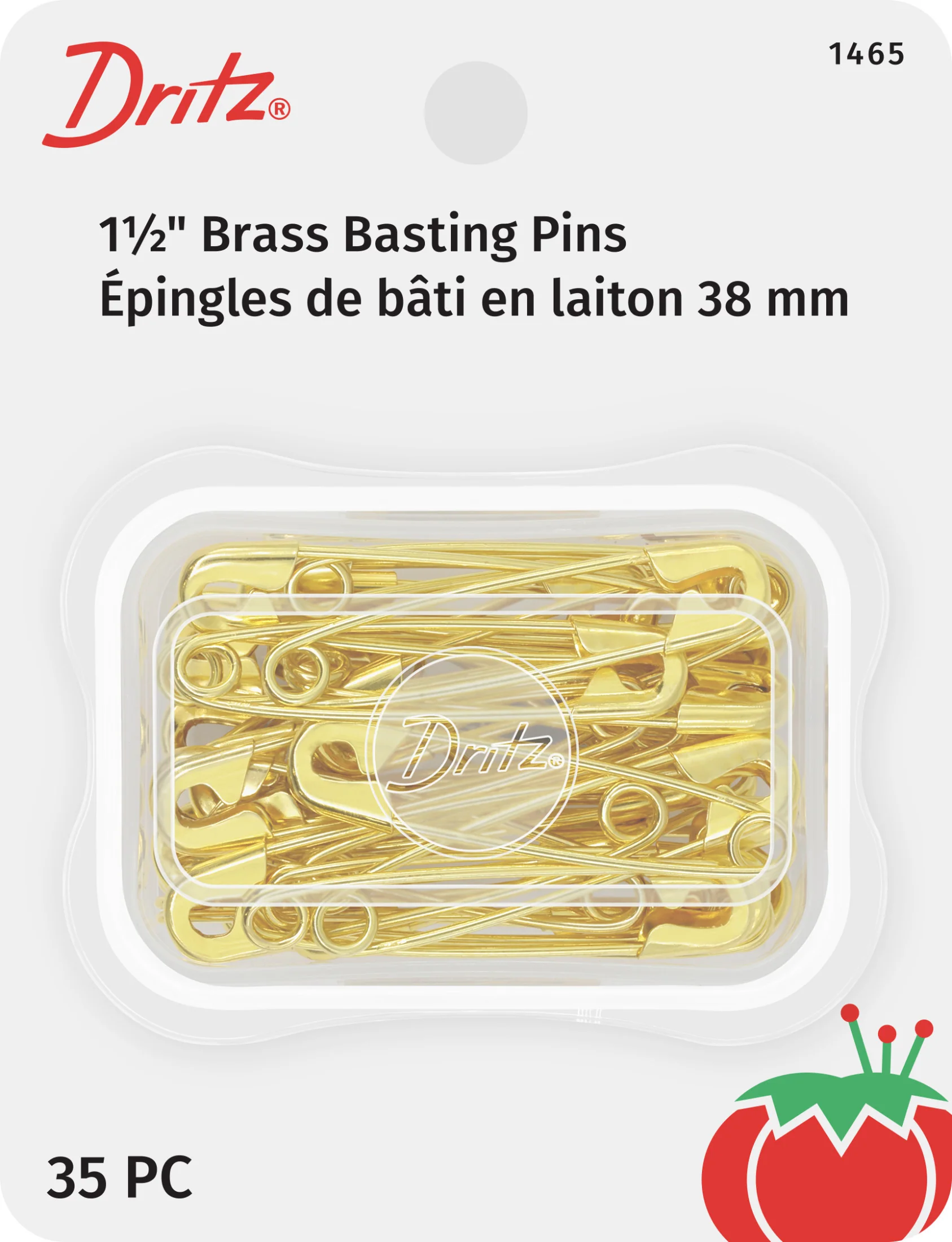 1-1/2" Quilters Brass Safety Pins, Brass, 35 pc