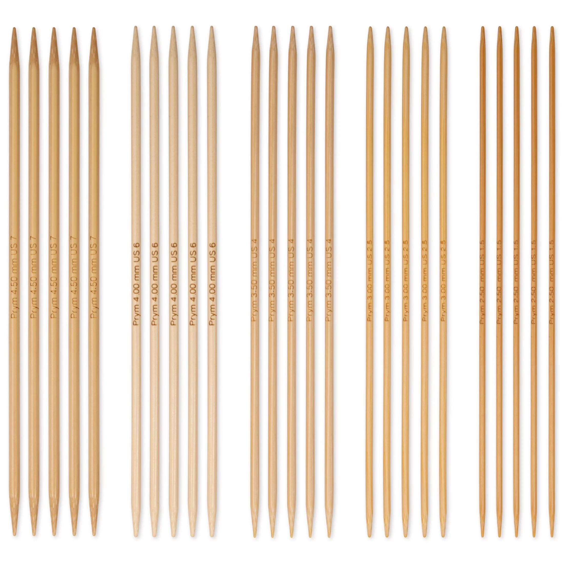 8" Double Point Knitting Needles Set, Bamboo, 2.5-4.5mm - Image 2
