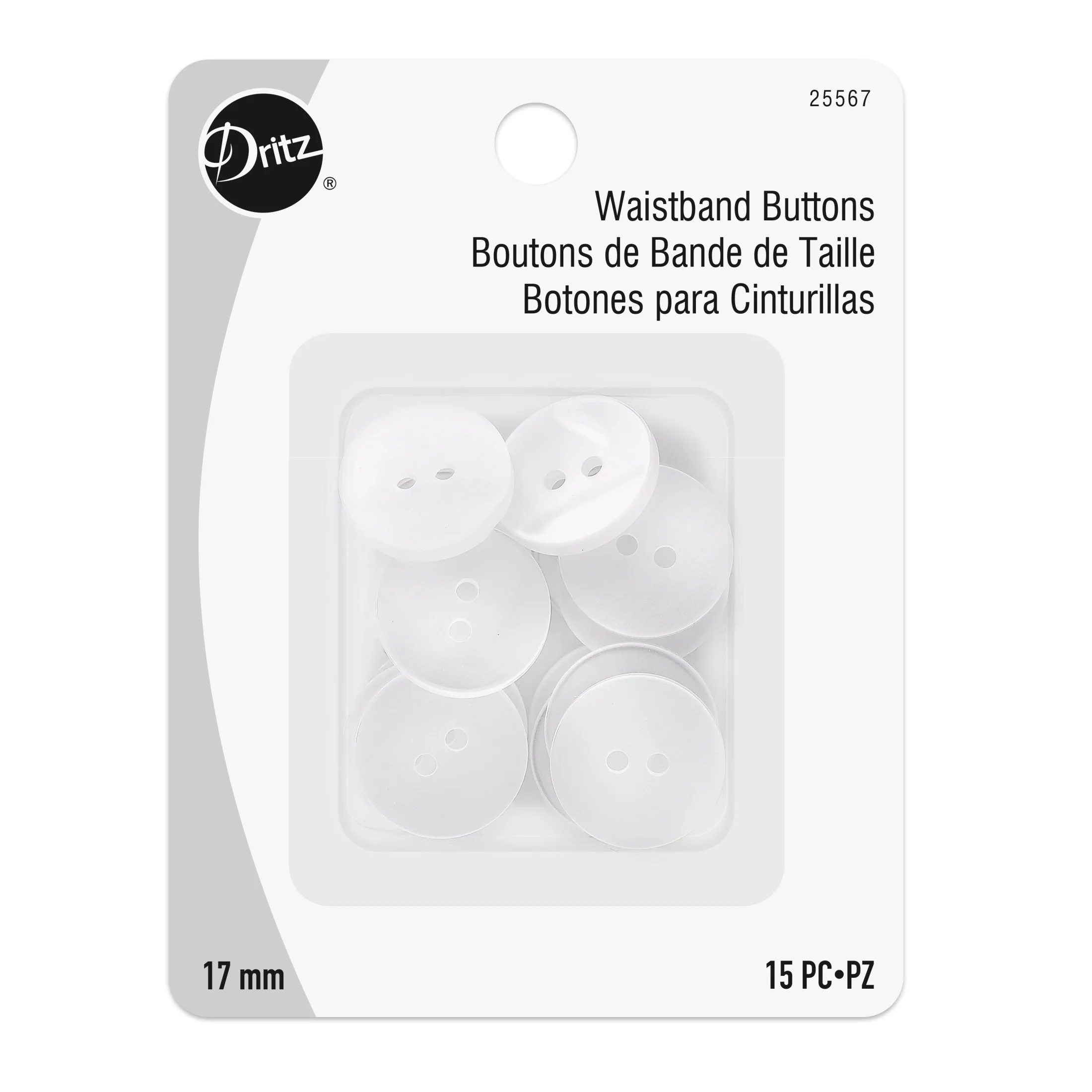 Waistband Buttons, White Pearl, 17mm, 15 PC