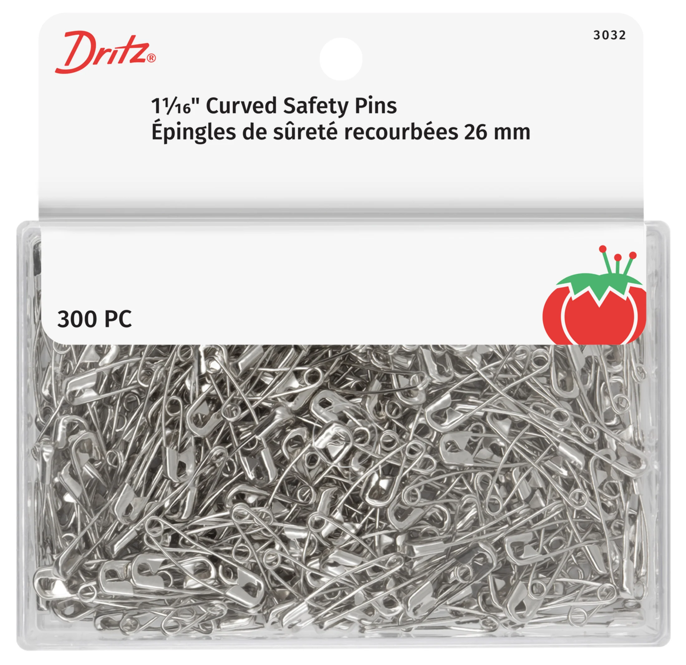 1-1/16" Curved Safety Pins, Nickel, 300 pc
