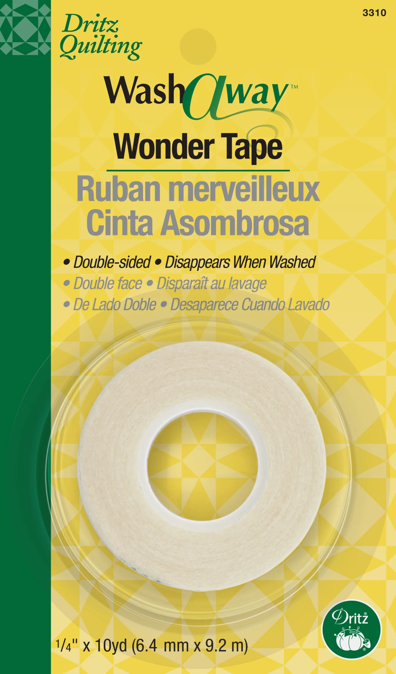 Wash-A-Way Wonder Tape, Double-Sided, 1/4" x 1-Yards, 1 Roll, White