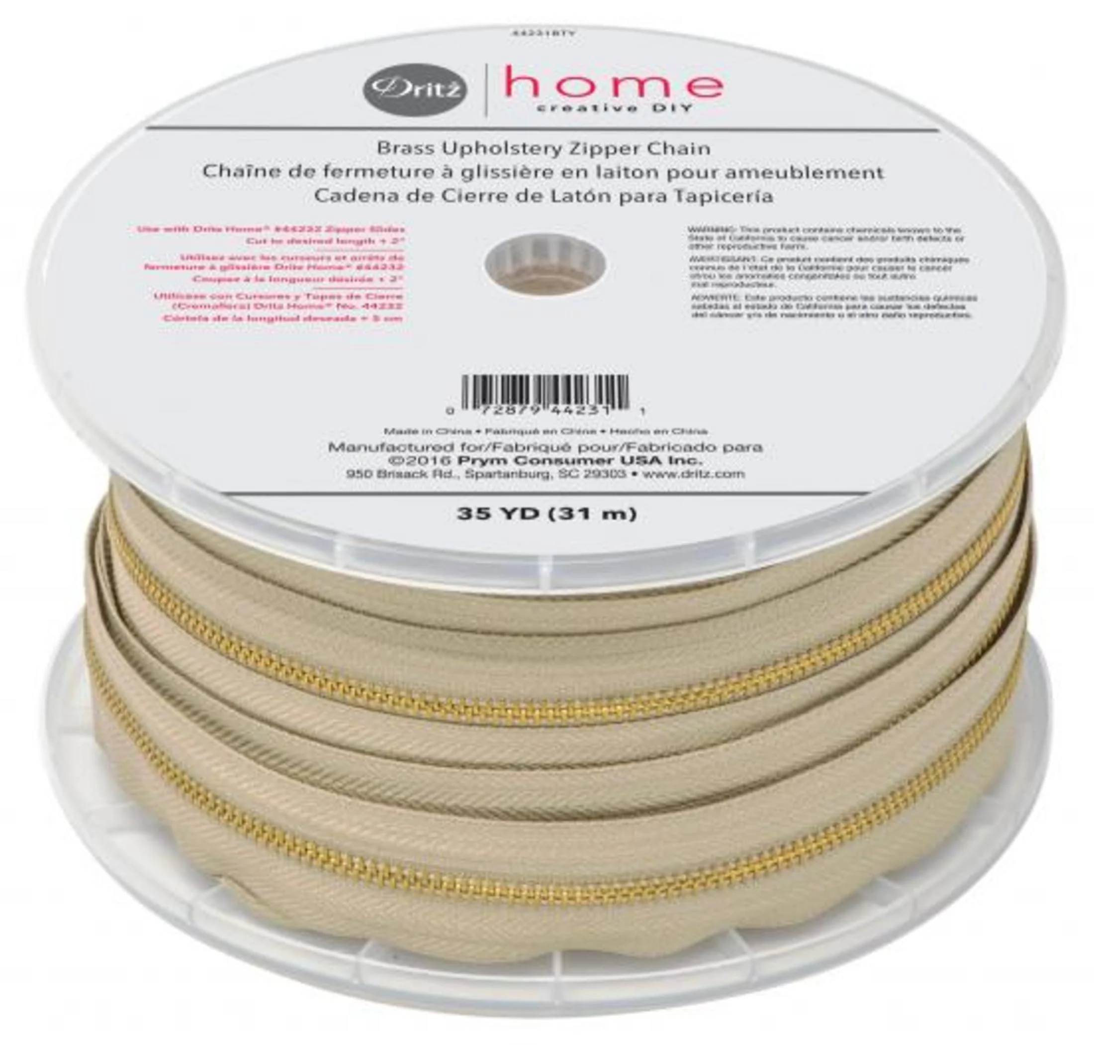 Brass Upholstery Zipper Chain, Beige, 35 yd