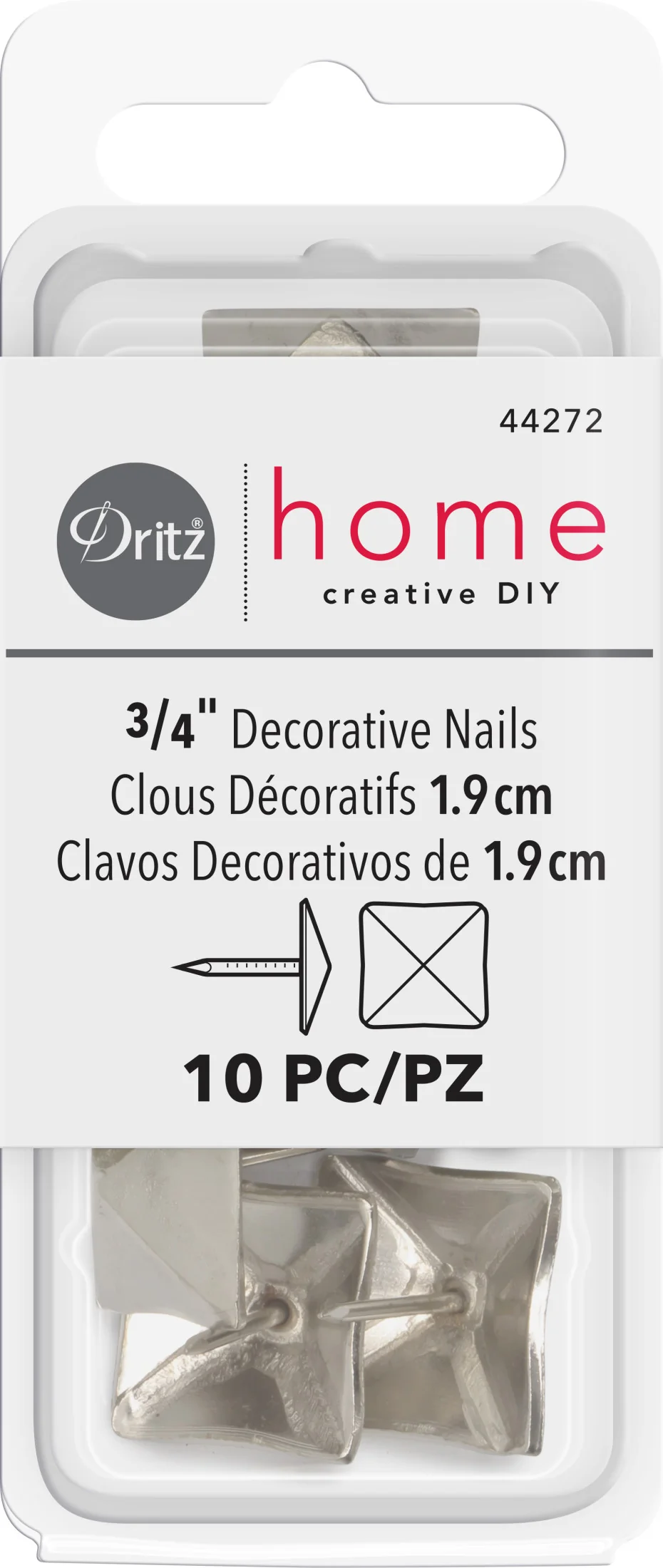 3/4" Square Decorative Nails, Nickel, 10 pc