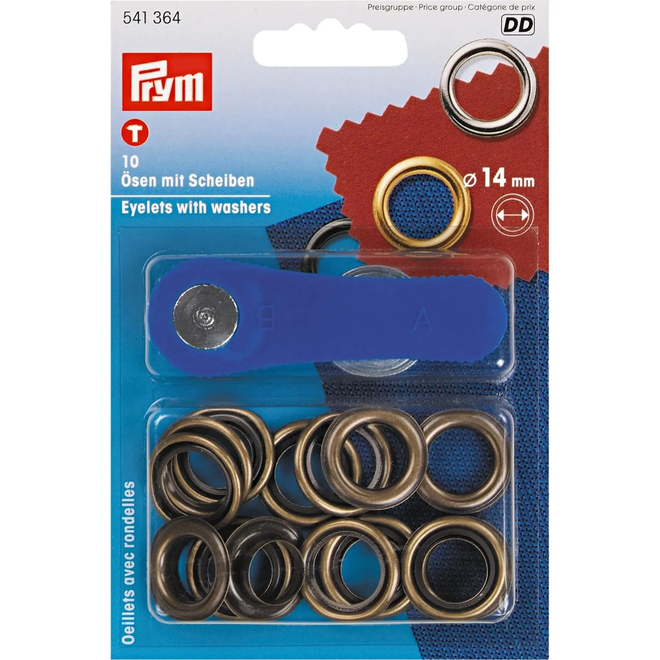 Eyelets with washers 14 mm antique brass with tools 10pc