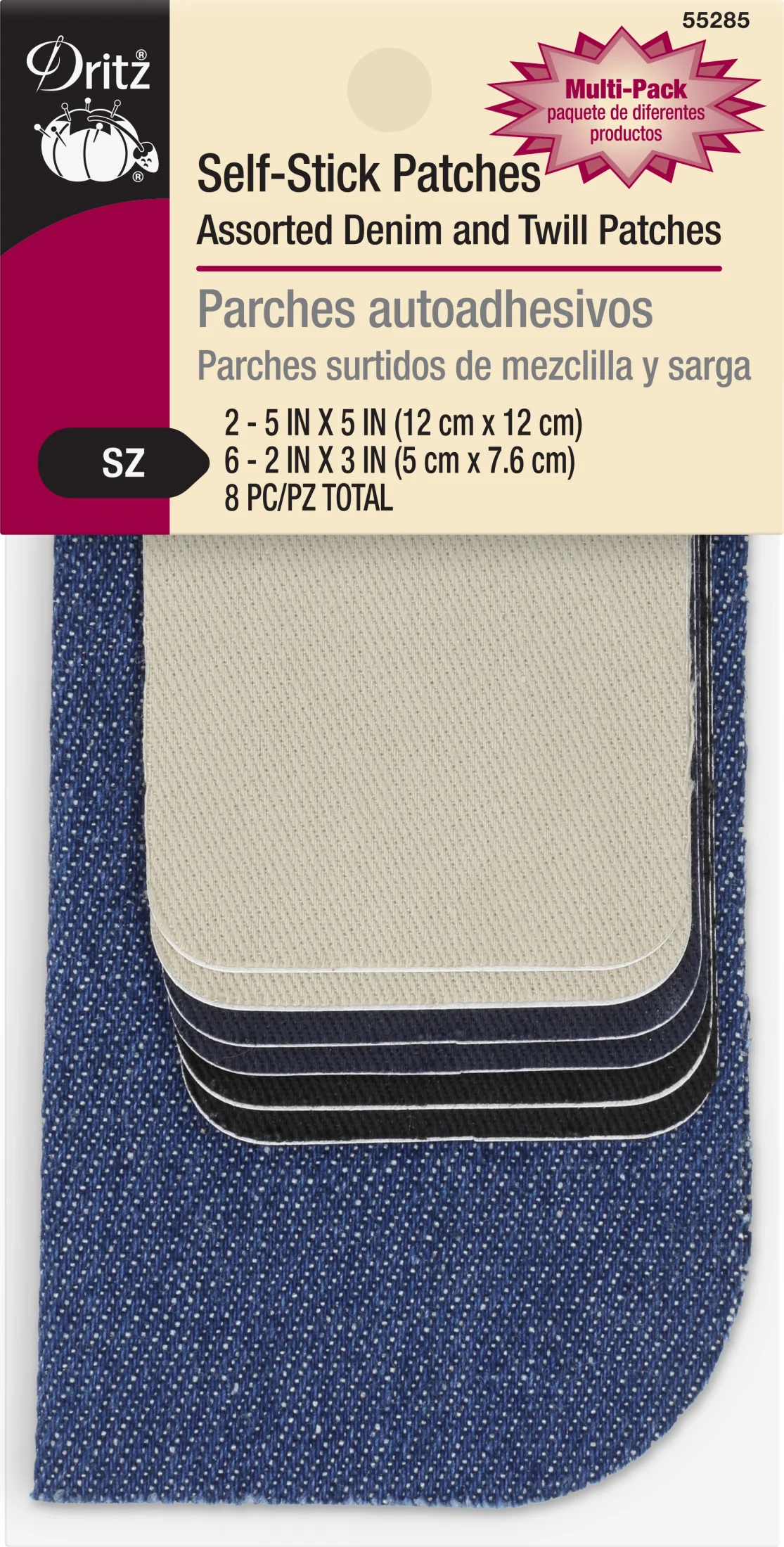 Self-Stick Denim & Twill Patches, Assorted, 8 pc