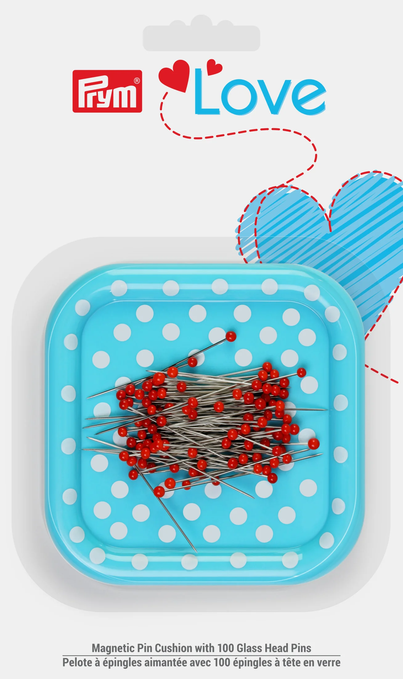 Magnetic Pin Cushion with 100 Glass Head Pins