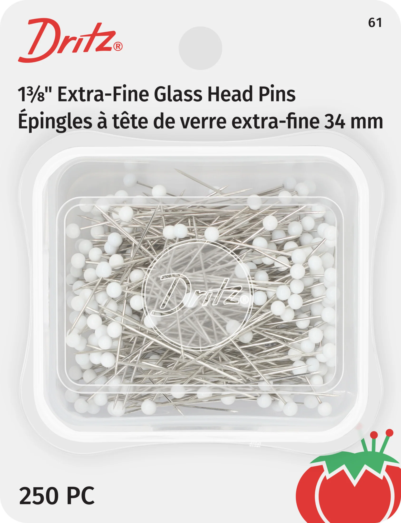 1-3/8" Extra-Fine Glass Head Pins, White, 250 pc