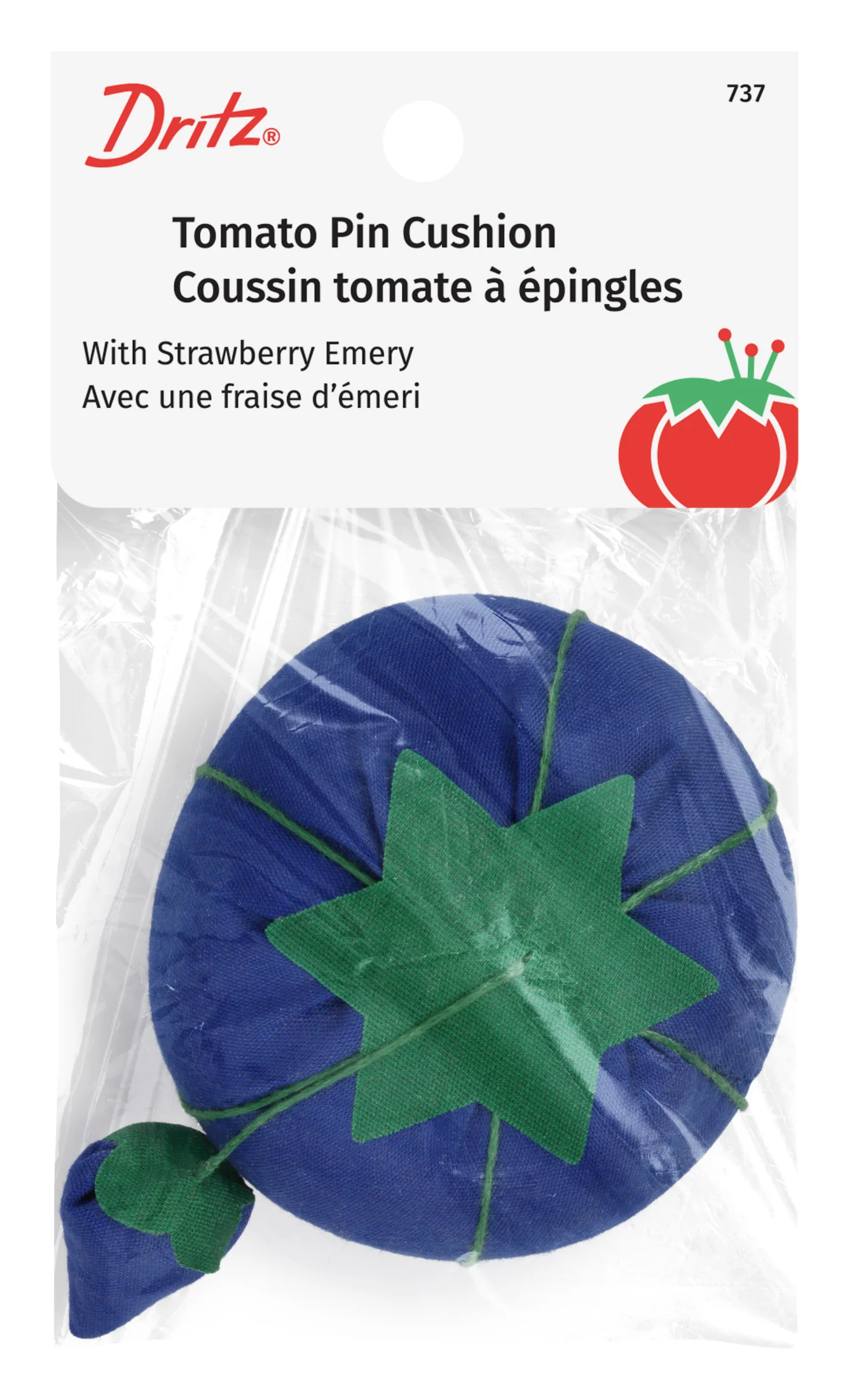 2-3/4" Tomato Pin Cushion with Strawberry Emery, Assorted Colors - Image 2