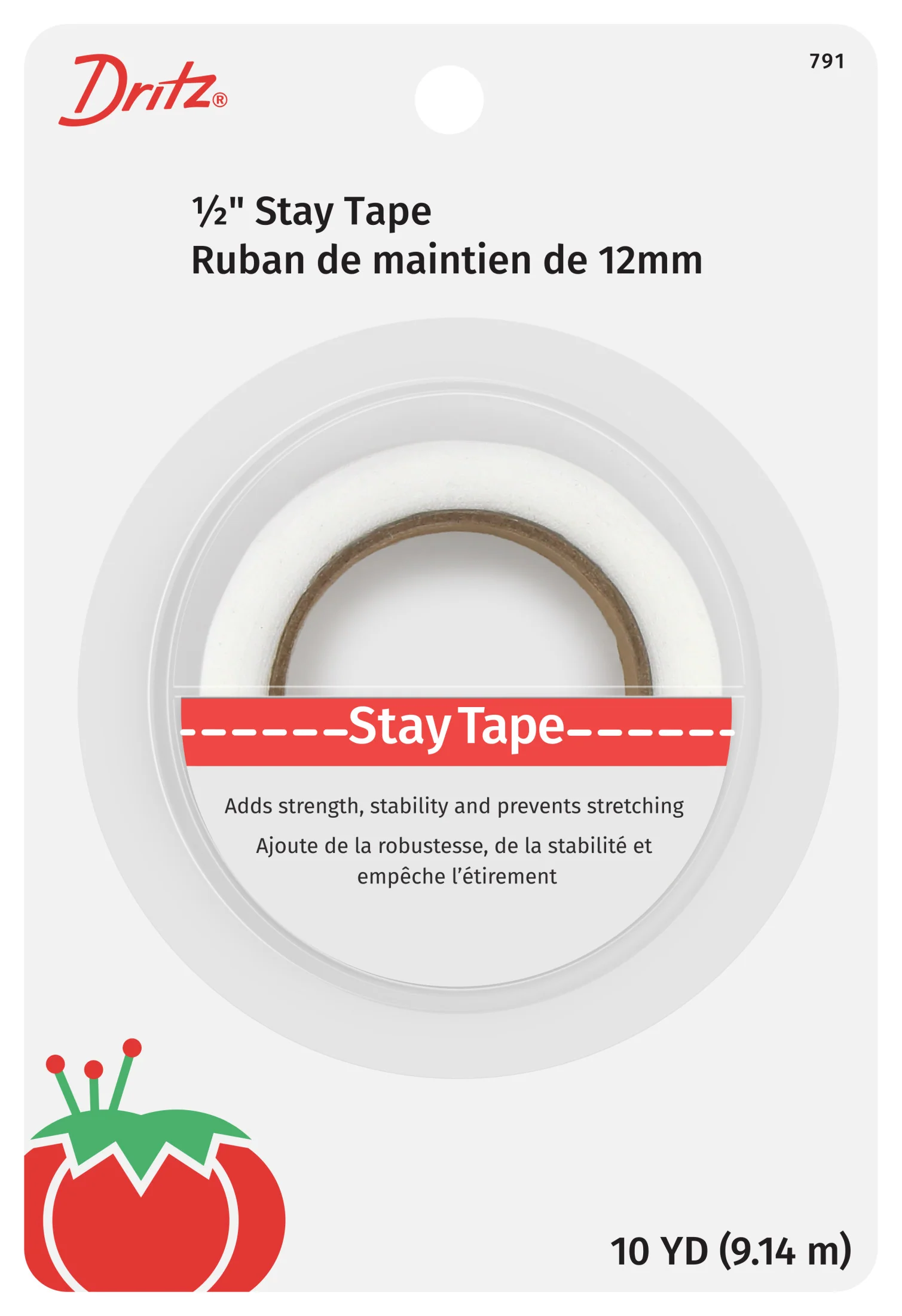 1/2" Stay Tape, Lightweight, White, 10 yd