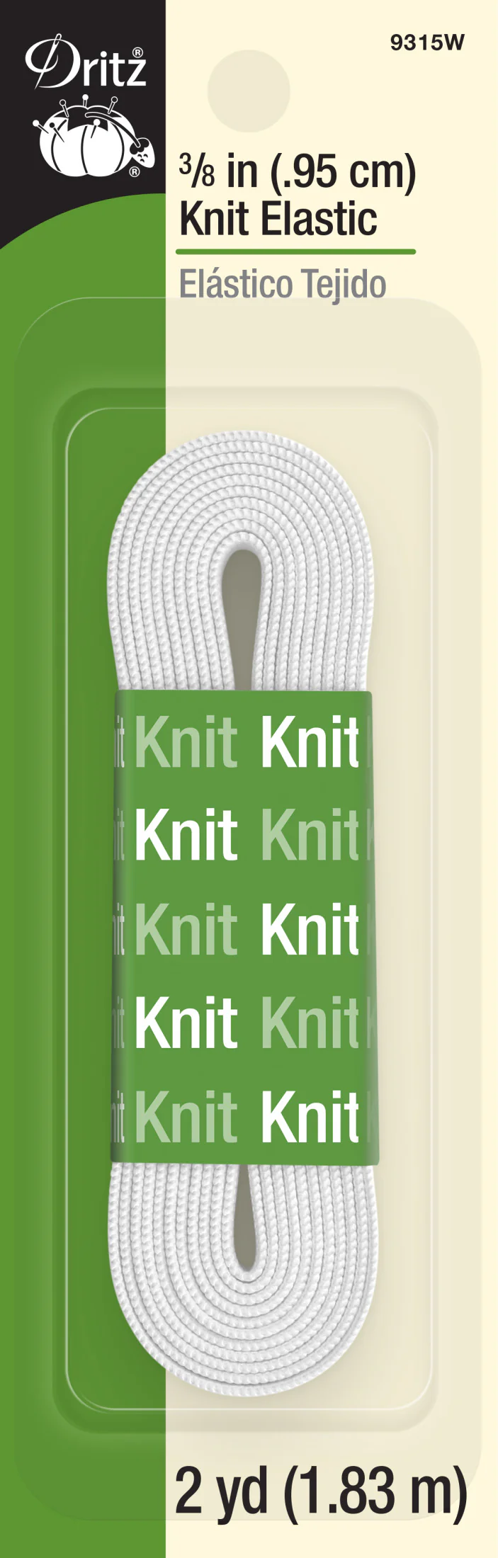 3/8" Knit Elastic, White, 2 yd