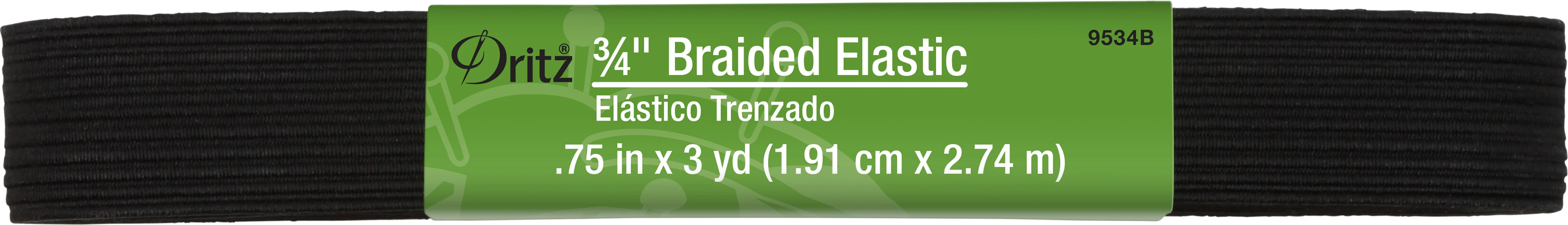 3/4" Black Braided Elastic, 3 yd