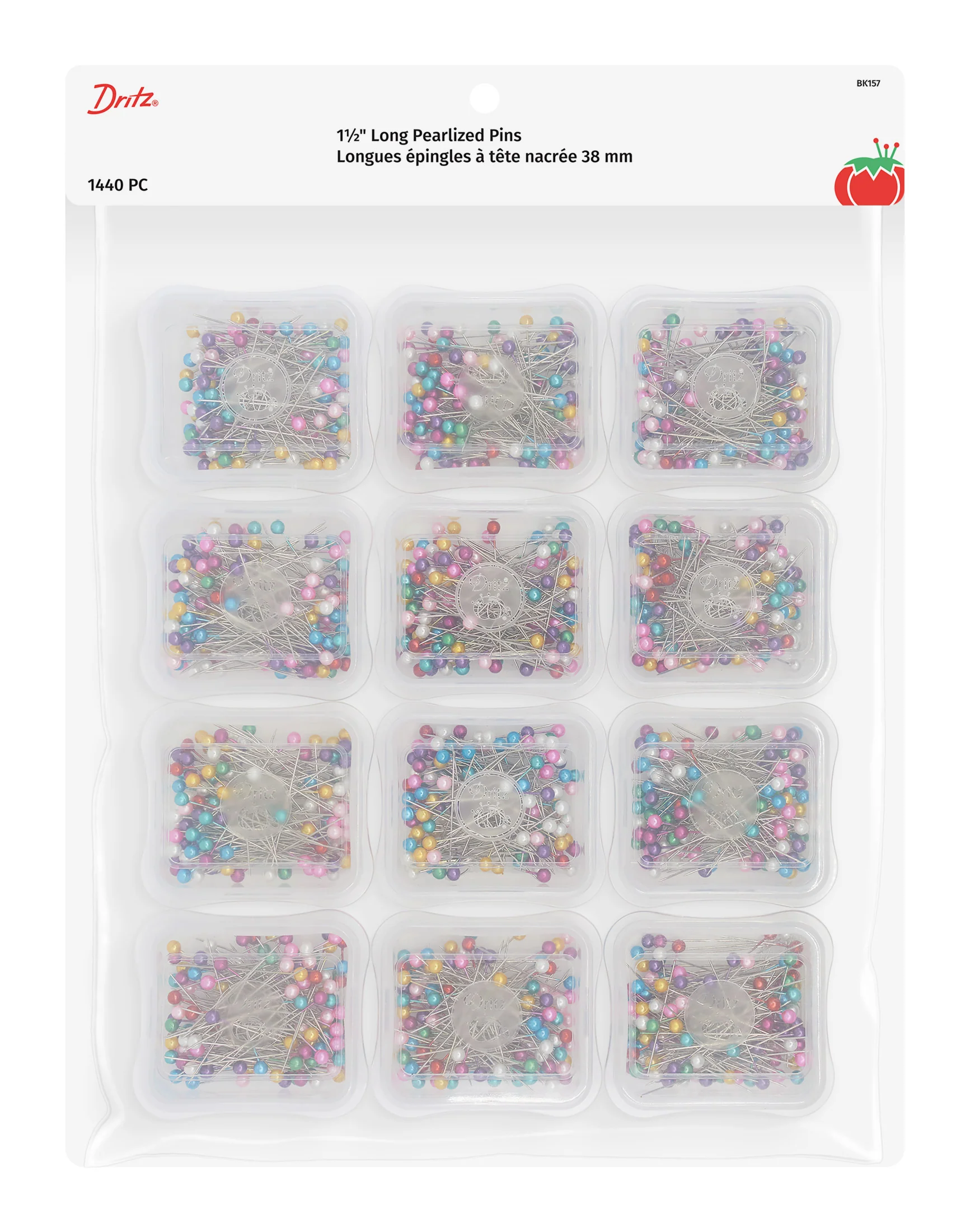 1-1/2" Long Pearlized Pins, Assorted, 1440 pc