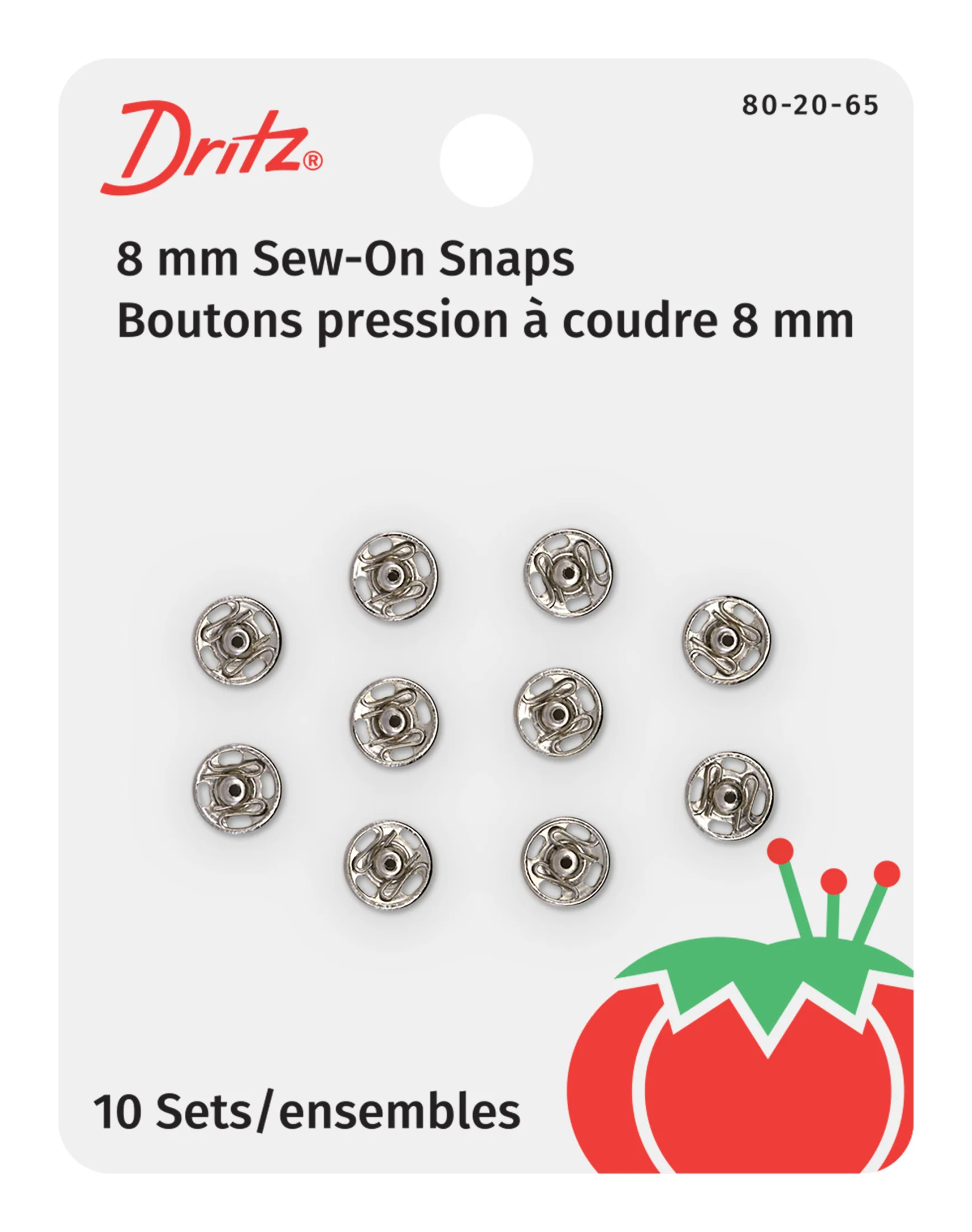 Sew-On Snaps, 10 Sets, Size 2/0