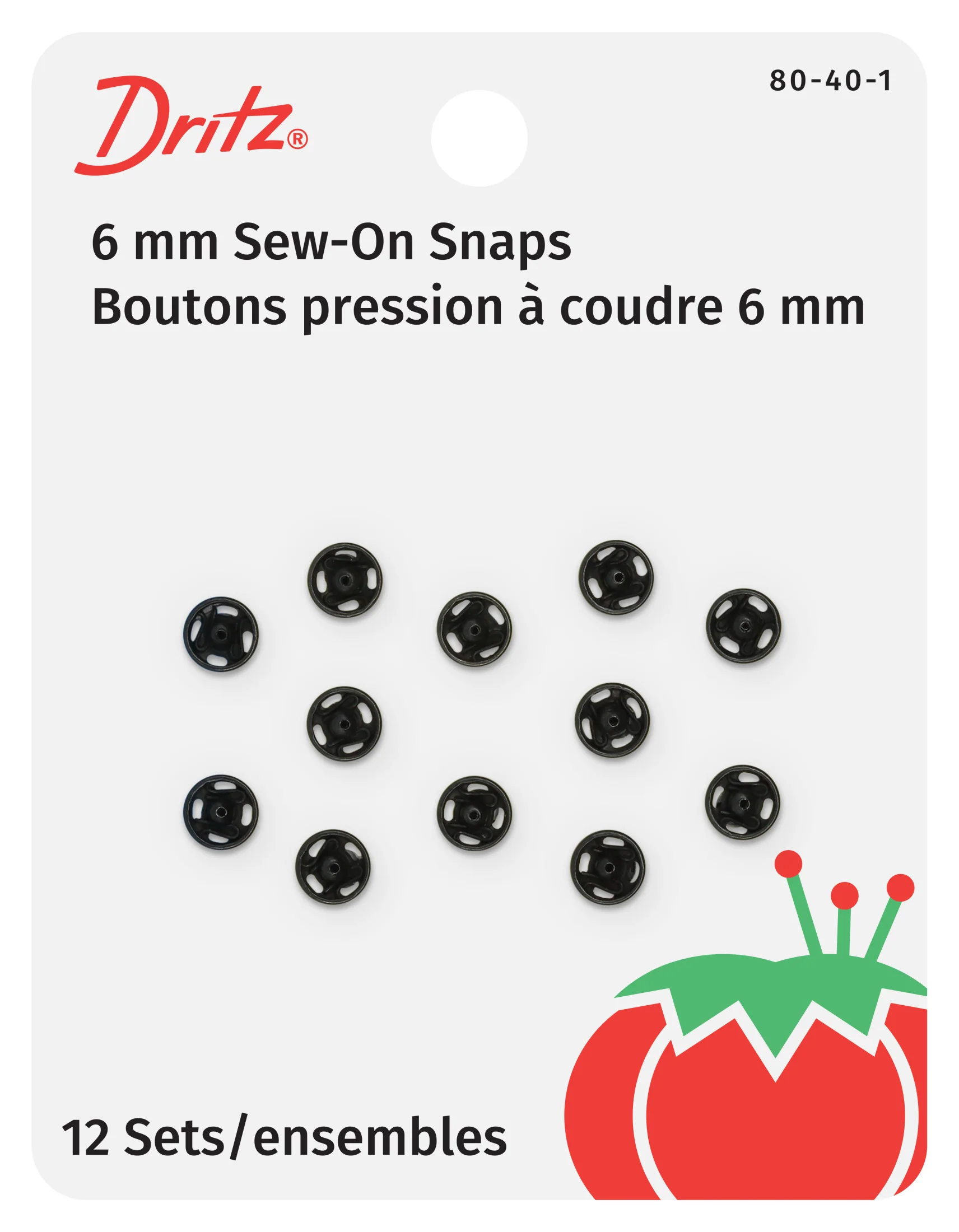 Sew-On Snaps, 12 Sets, Size 4/0