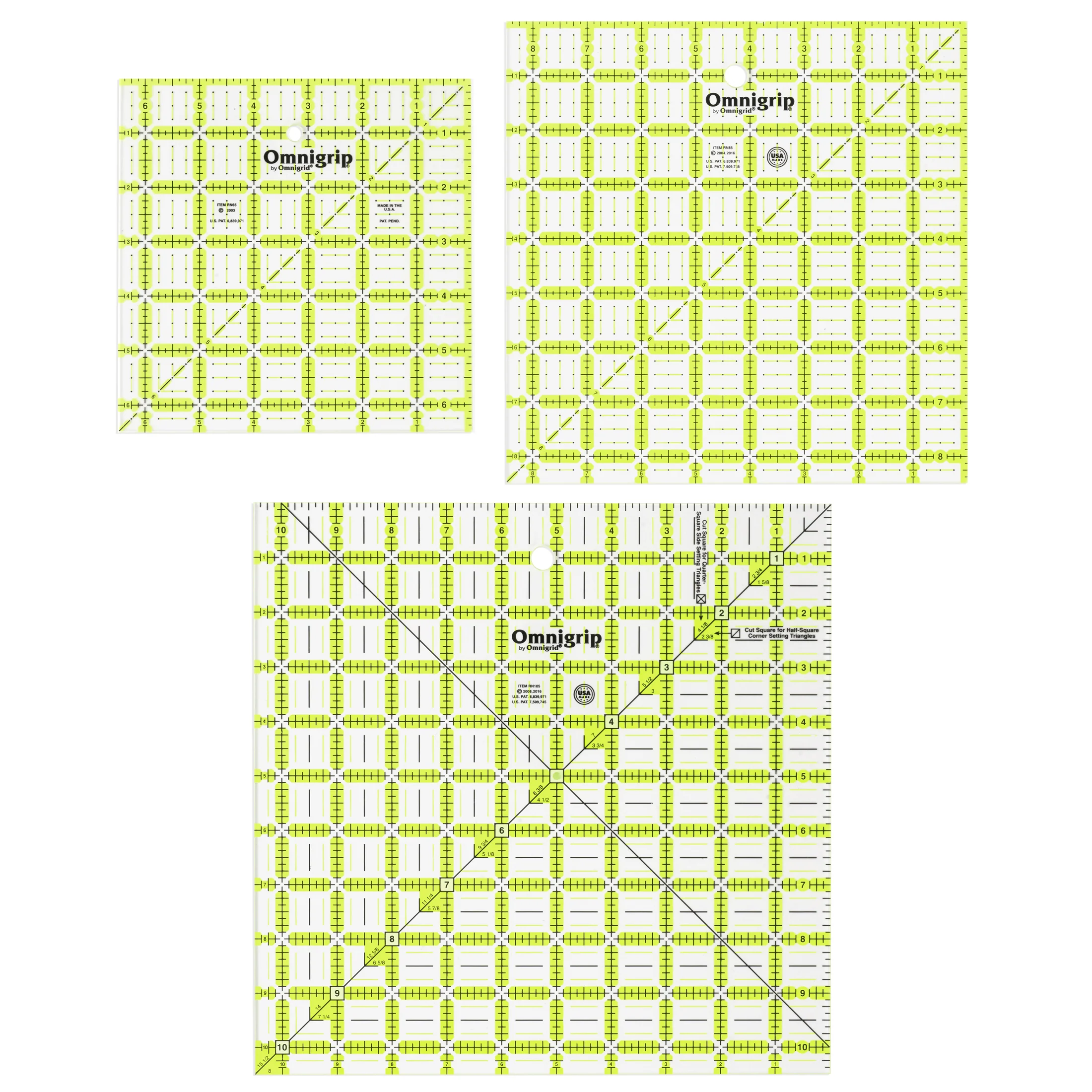 Omnigrip Non-Slip Square Ruler Value Pack (6-1/2", 8-1/2", 10-1/2")